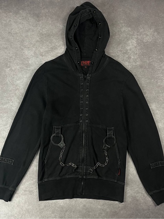 Tripp nyc Other - [192] Vintage Rare! Tripp NYC Black Moto Biker Punk Hoodie Jacket Handcuffs Sz M